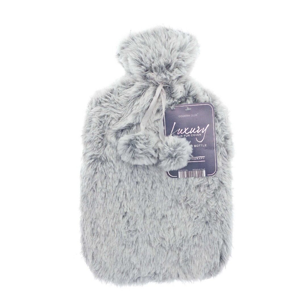 Country Club Grey Tipped Luxury Faux Fur 2L Hot Water Bottle