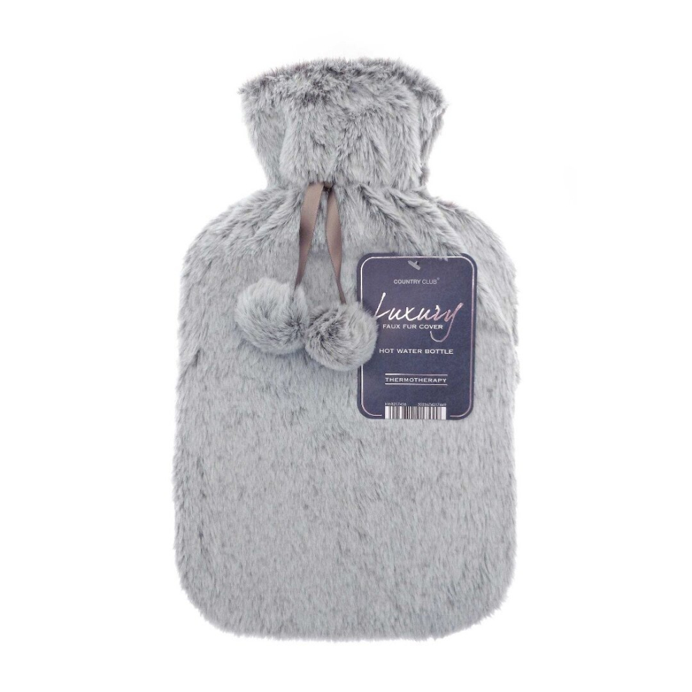 Country Club Taupe Tipped Luxury Faux Fur 2L Hot Water Bottle