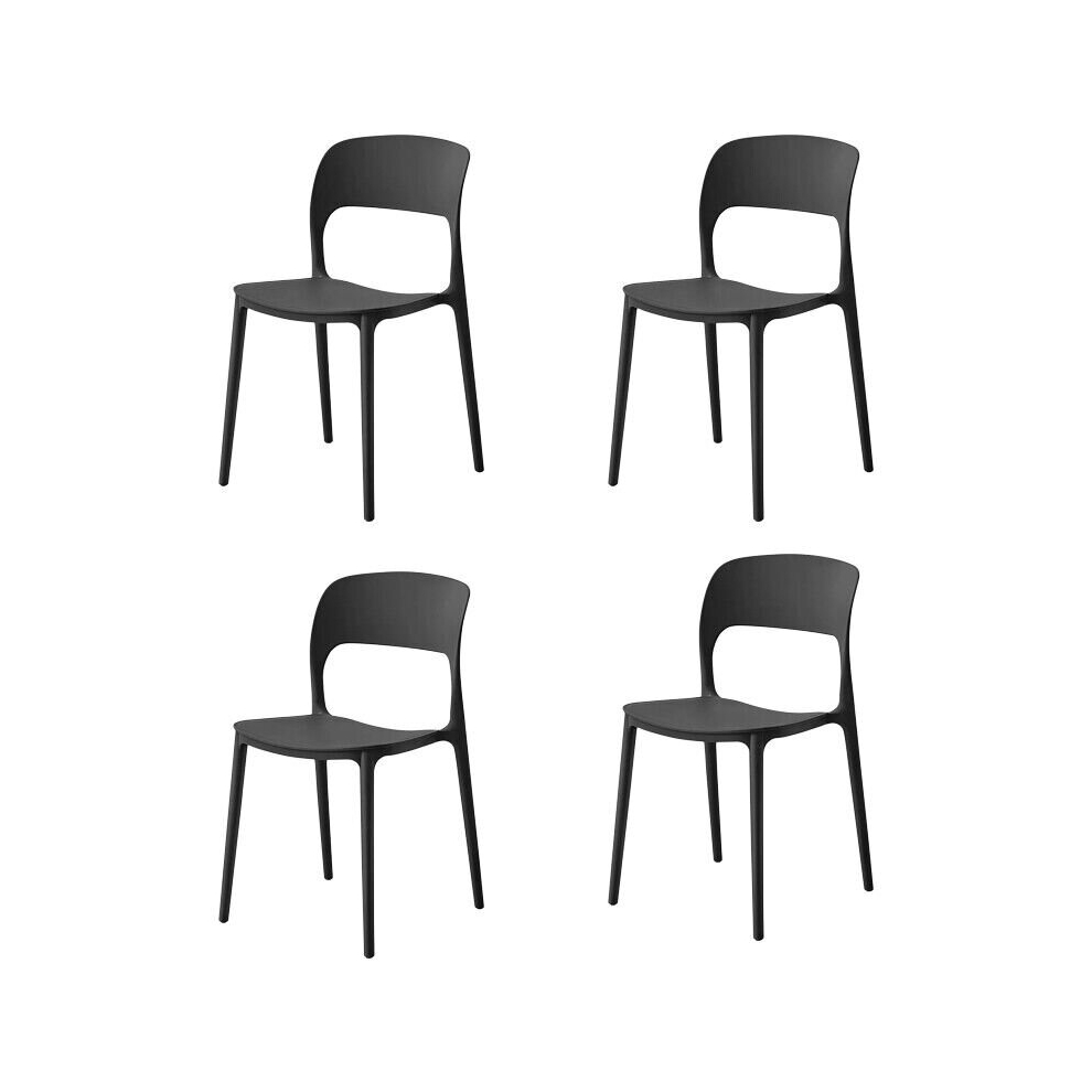 (4x Black Stacking Chairs) Modern Style Retro Dining Garden Stackable Chairs