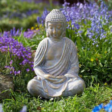 Buddha Meditating Garden Statue Ornament Gold Finish Praying Buddha Large 47cm