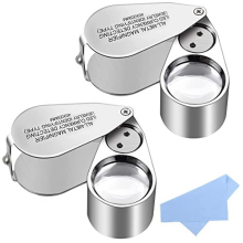 2 Pack 40X Full Metal Illuminated Jewelry Loop Magnifier, Delixike Pocket Folding Magnifying Glass Jewelers Eye Loupe with LED(LED Currency