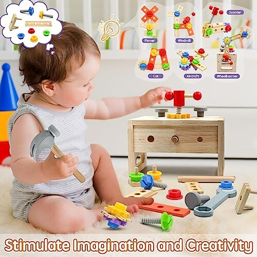 AiTuiTui Wooden Kids Tool Set Boys Girls Toys Age 2 3 4 29 Pcs Montessori Wooden Tool with Bench Toys Birthday for 2 Year Old Boy Girl Role Play