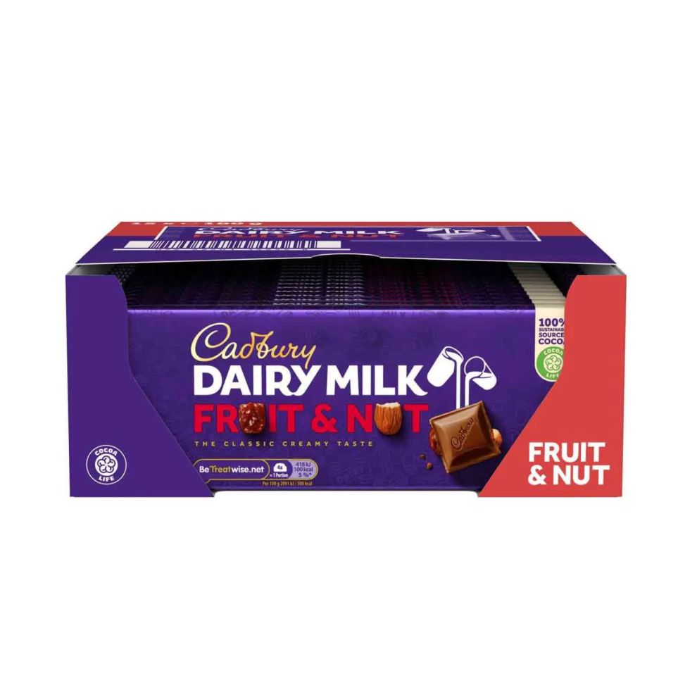 Cadbury Dairy Milk Fruit And Nut 180G X 15