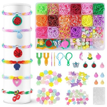 AUAUY 1200+ Rainbow Loom Rubber Bands Kit, 16 Colors Loom Bands with Bead Pendants S-Clips Accessories, DIY Refill Bracelet Making Craft Kits for Kids