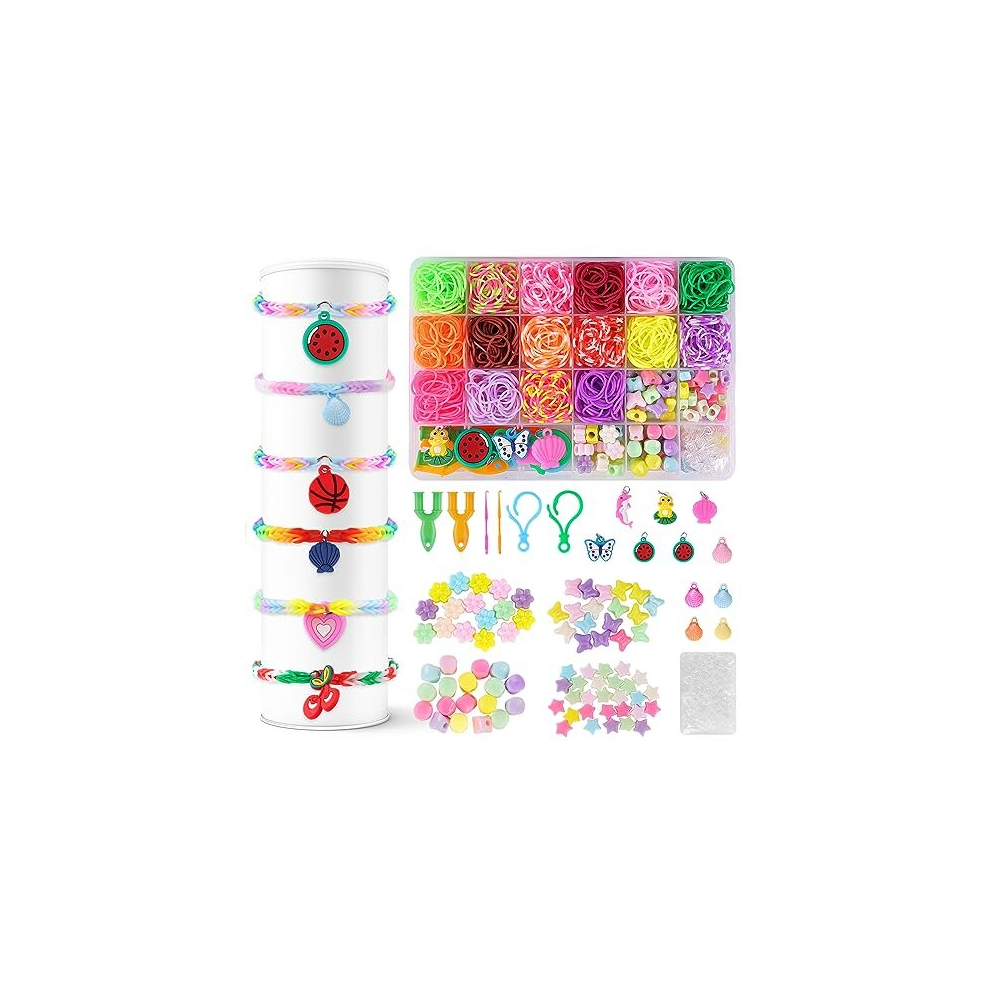 Auauy 1200+ Rainbow Loom Rubber Bands Kit, 16 Colors Loom Bands With Bead Pendants S-Clips Accessories, Diy Refill Bracelet Making Craft Kits For Kids