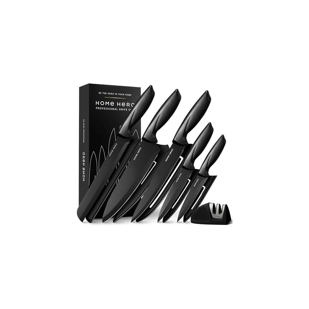 Home Hero Ultra-Sharp Stainless Steel Kitchen Knife Set - Chef Knives Set (5 pcs Set - Black with Sheath)