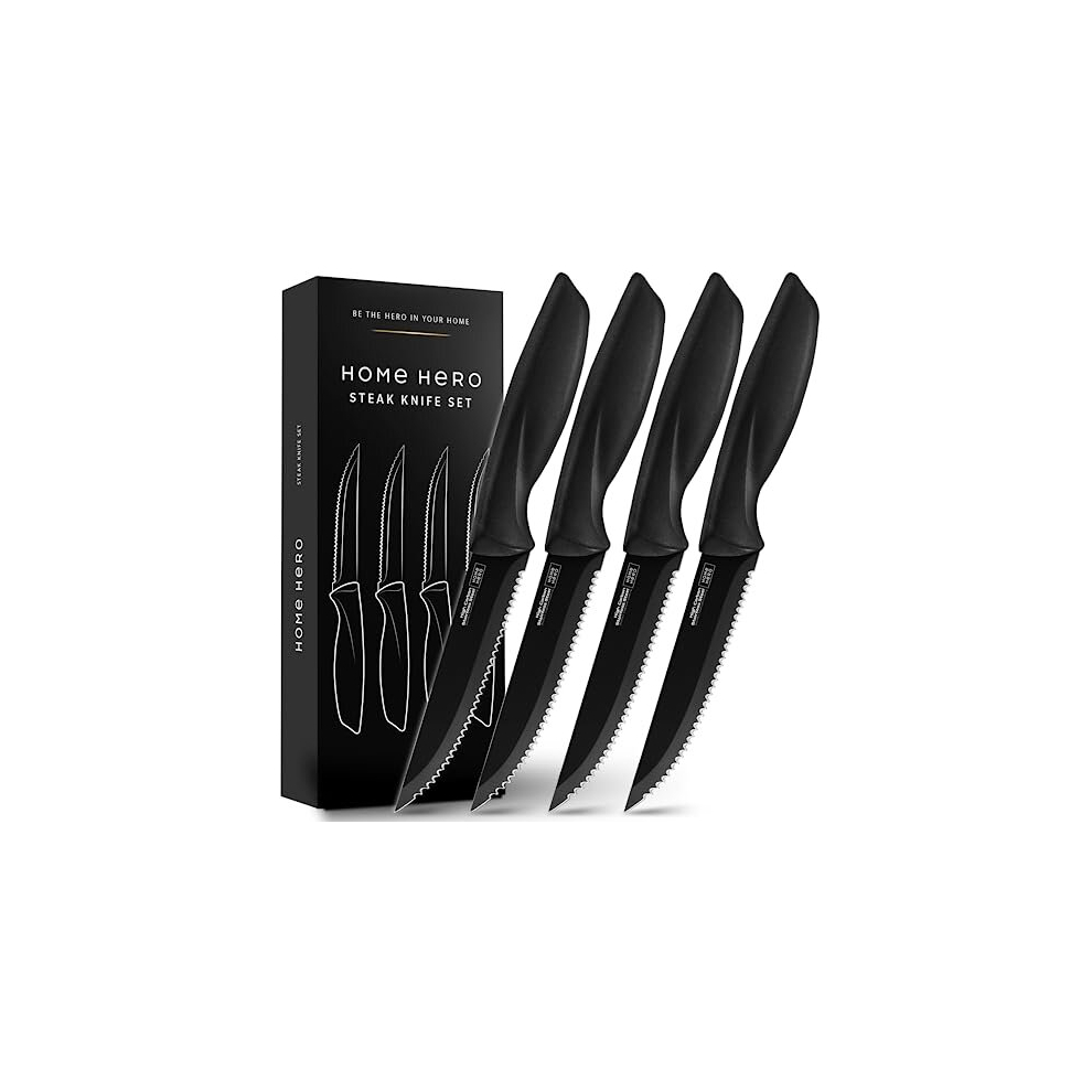 Home Hero Ultra-Sharp Stainless Steel Kitchen Knife Set - Chef Knives Set (4 pcs Steak Knives Set - Black)