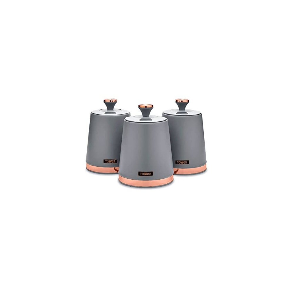 Tower T826131GRY Cavaletto Set of 3 Storage Canisters for Tea/Coffee/Sugar, Steel, Grey and Rose Gold