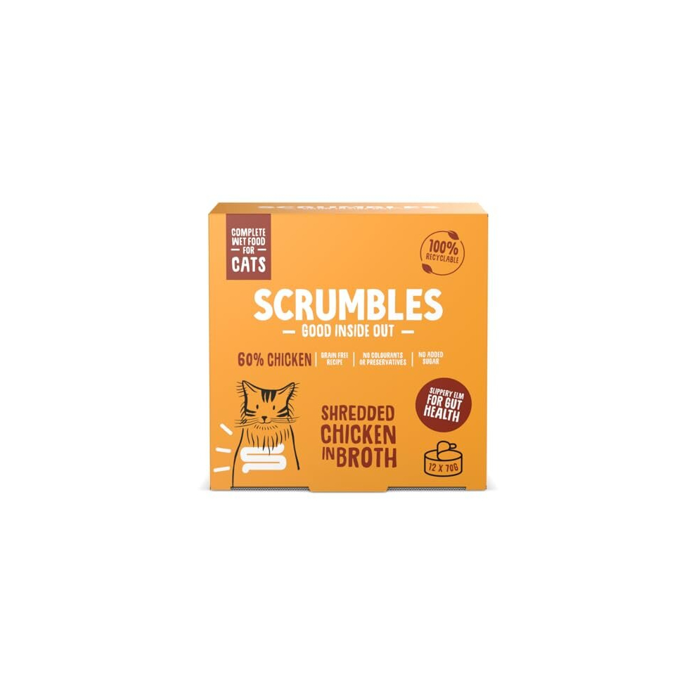 Scrumbles Natural Wet Cat Food, Shredded Chicken in Broth 12x 70g