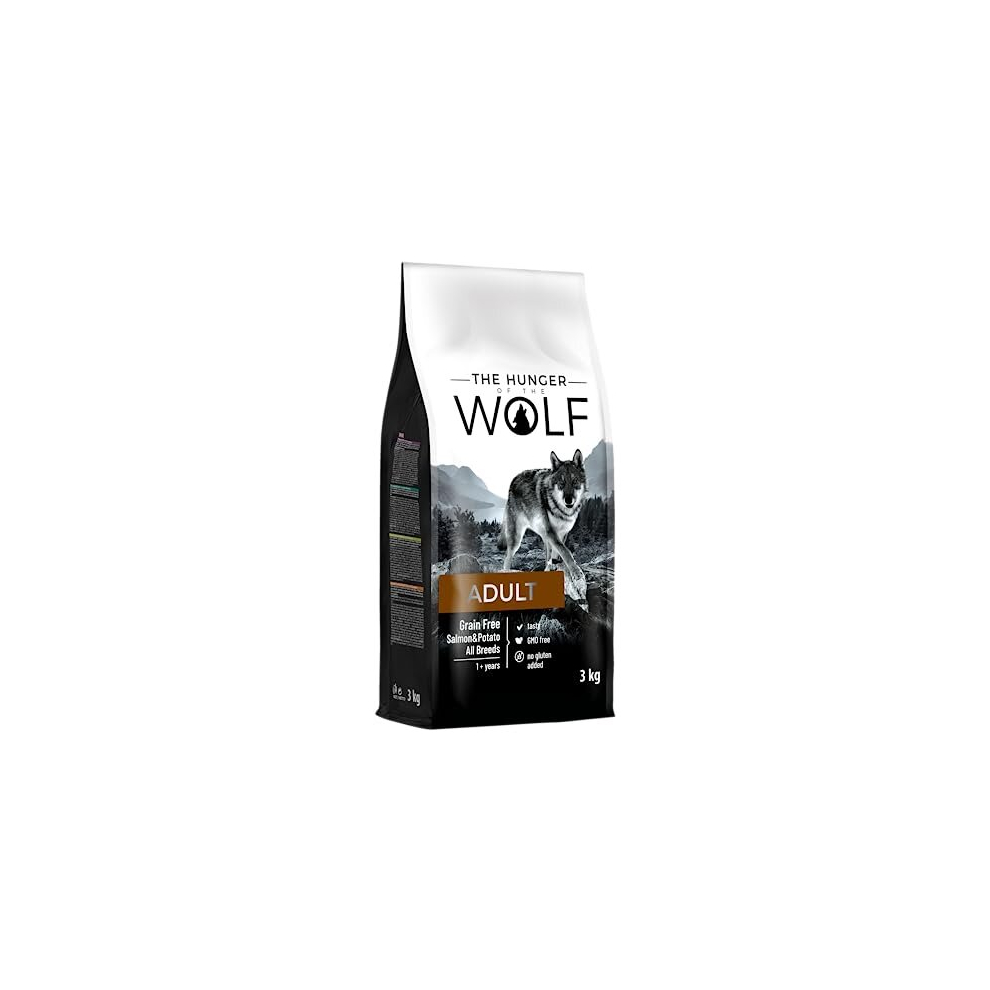 The Hunger of the Wolf Dry Dog Food - For All Breeds and Allergic Dogs, Delicate Grain Free Formula with Salmon and Potatoes, Adult - 3 kg