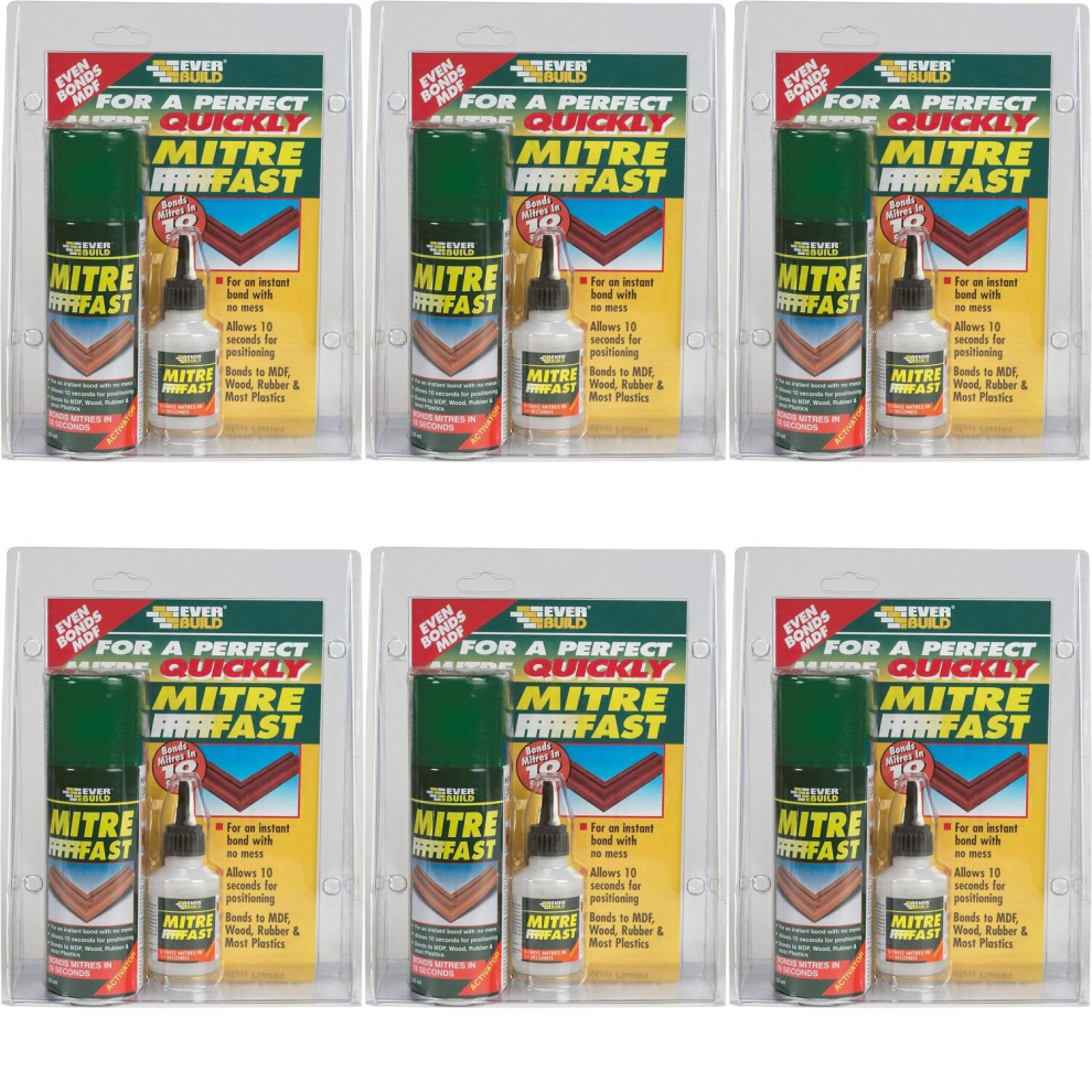 Everbuild Mitre Fast Instant Bonding Adhesive Kit, 50 g Adhesive, 200 ml Activator   (MITRE1)n (Pack of 6)