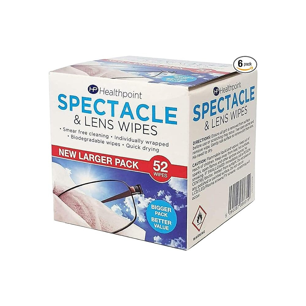 Healthpoint Spectacle and Lens Cleaning Wipes, Pack of 52 Wipes (Pack of 6)