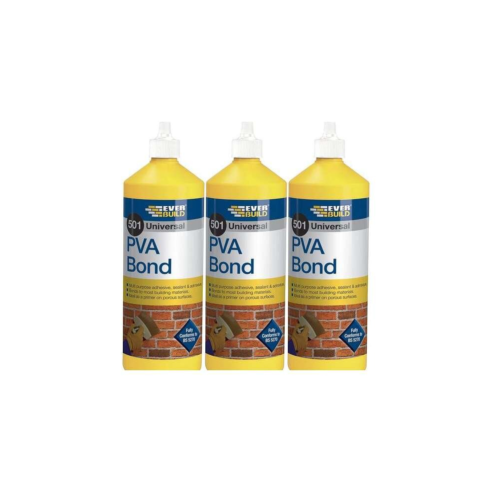 Everbuild 501 Universal PVA Bond, 500 ml     PVA05L (Pack of 3)