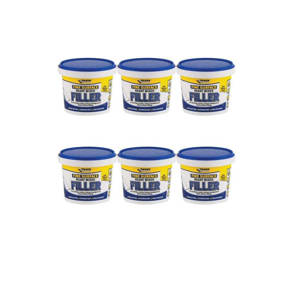 Everbuild Ready Mixed Fine Surface Filler, White, 600 g            RMFINE (Pack of 6)