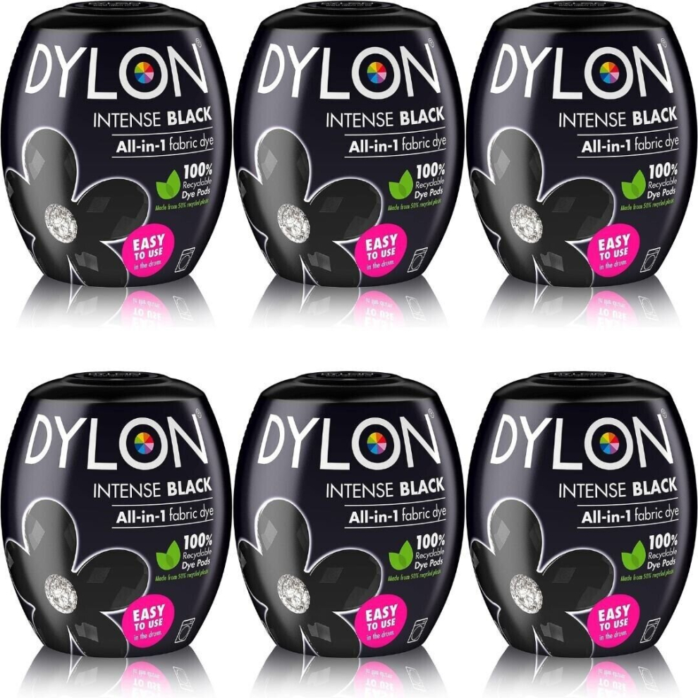 Dylon Washing Machine Fabric Dye Pod Intense Black, 350g (Pack of 6)