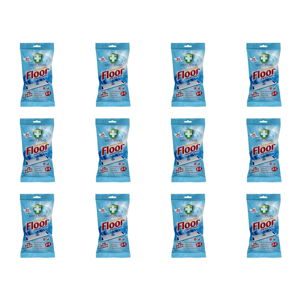 Greenshield Antibac Floor Surface Wipes Packs Of 24 Extra Large Wipes (Pack Of 12)
