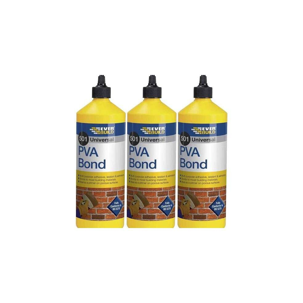 Everbuild 501 Universal PVA Bond, 1 Litre     PVA1L (Pack of 3)