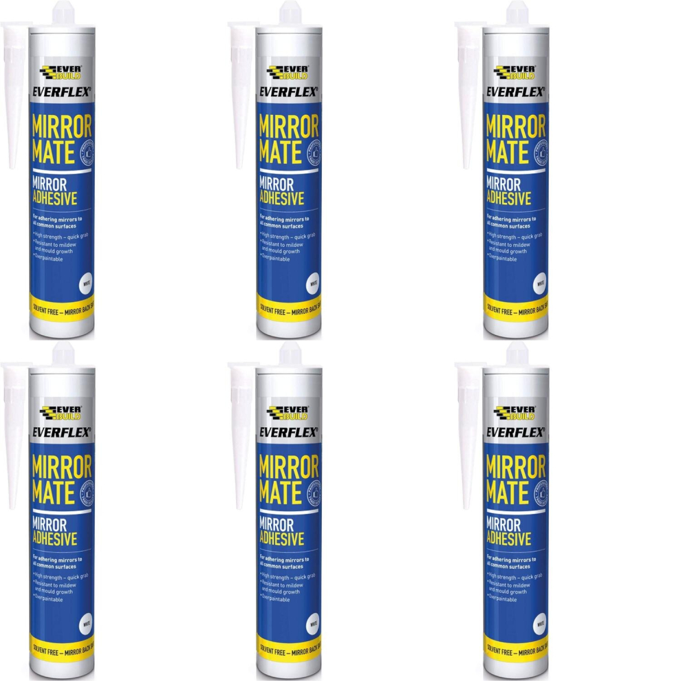 Everbuild Everflex Mirror Mate Mirror Adhesive, White, 290 ml          MIRROR (Pack of 6)