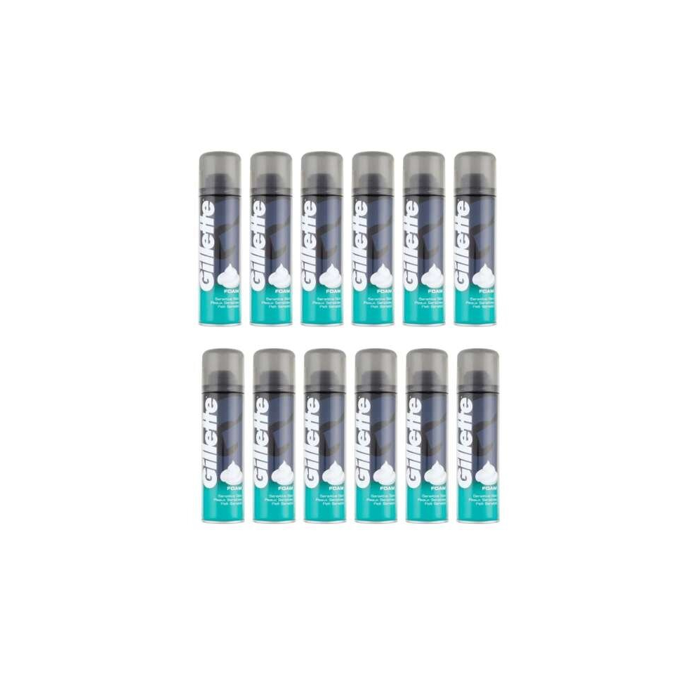Gillette Classic, 200ml Sensitive Skin Shaving Foam (Pack of 12)