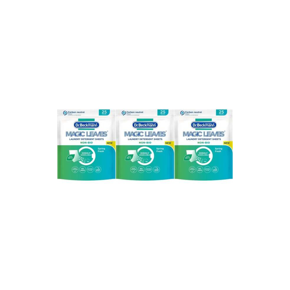 Dr. Beckmann Magic Leaves Laundry Detergent Sheets Non-Bio 25 Sheets (Pack of 3)