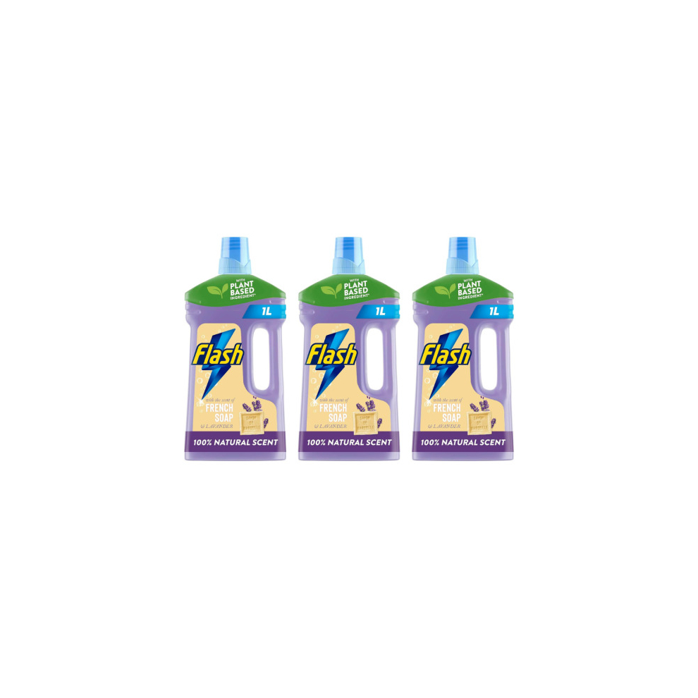 Flash Traditional Multi Surface Cleaner Liquid, Natural French Soap, 1L (Pack of 3)