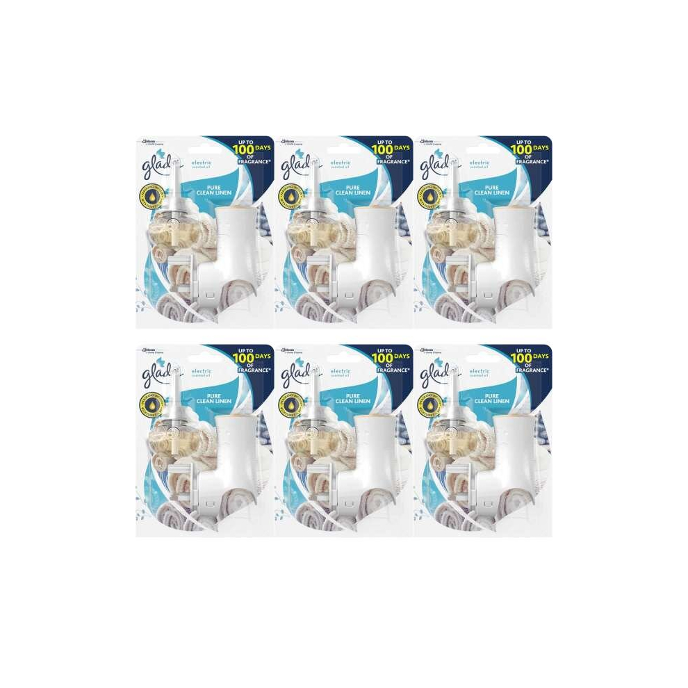 Glade pure clean linen Electric Scented Oil Holder & Refill 20 ml (7554). (Pack of 6)