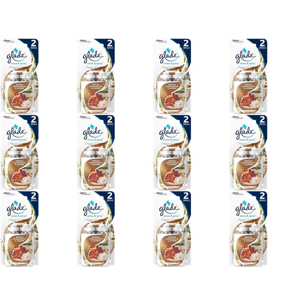 Glade Sense & Spray Twin Pack Sensual Sandalwood & Jasmine Refills, 2 x 18ml (Pack of 12)