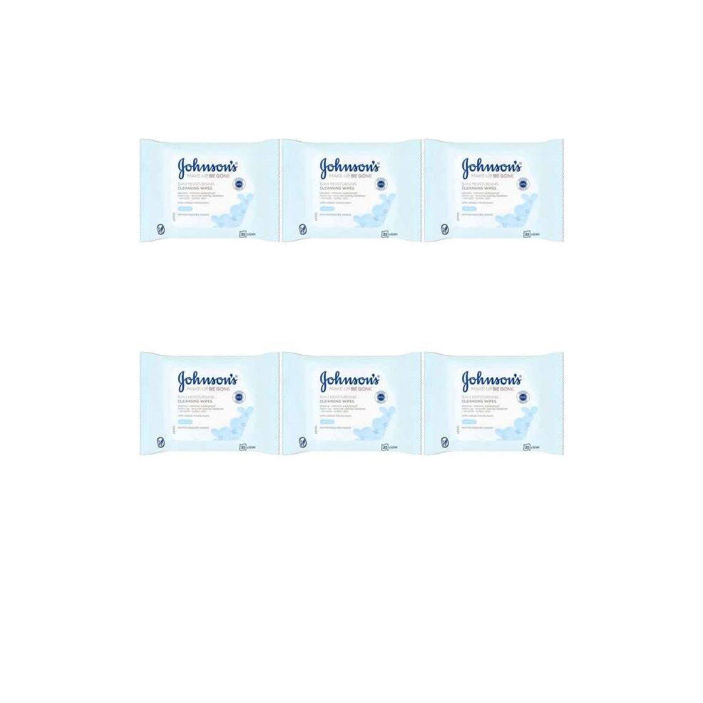 Johnson's Face Care Makeup Be Gone Moisturising Wipes, 25 Wipes (Pack of 6)