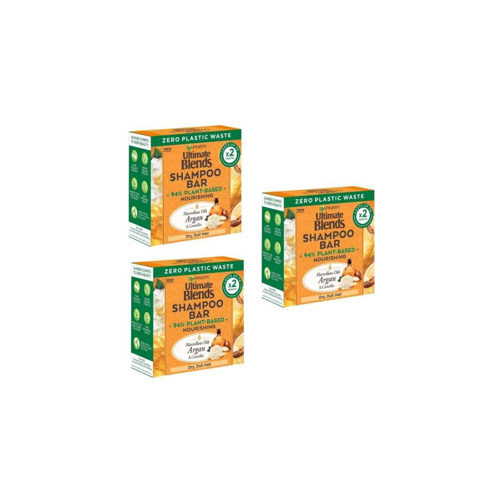 Garnier Ultimate Blends Shampoo Bar Argan & Camellia For Weak, Dull Hair 60G (Pack of 3)