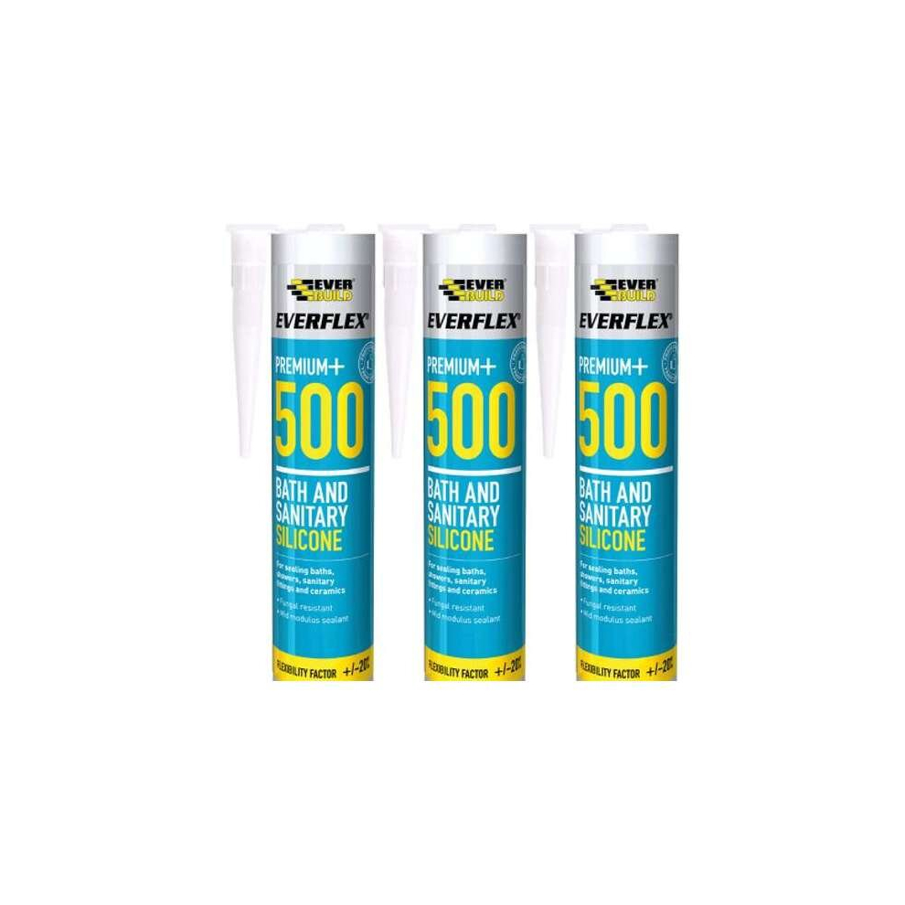 Everbuild Everflex 500 Bath and Sanitary Silicone Silicone Sealant, Manhattan Grey, 295 ml             500GREY (Pack of 3)