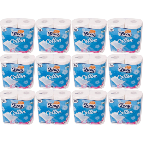 Foxy Cotton Luxury 5ply Thick Toilet Paper, 4 Rolls per Pack (Pack of 12)