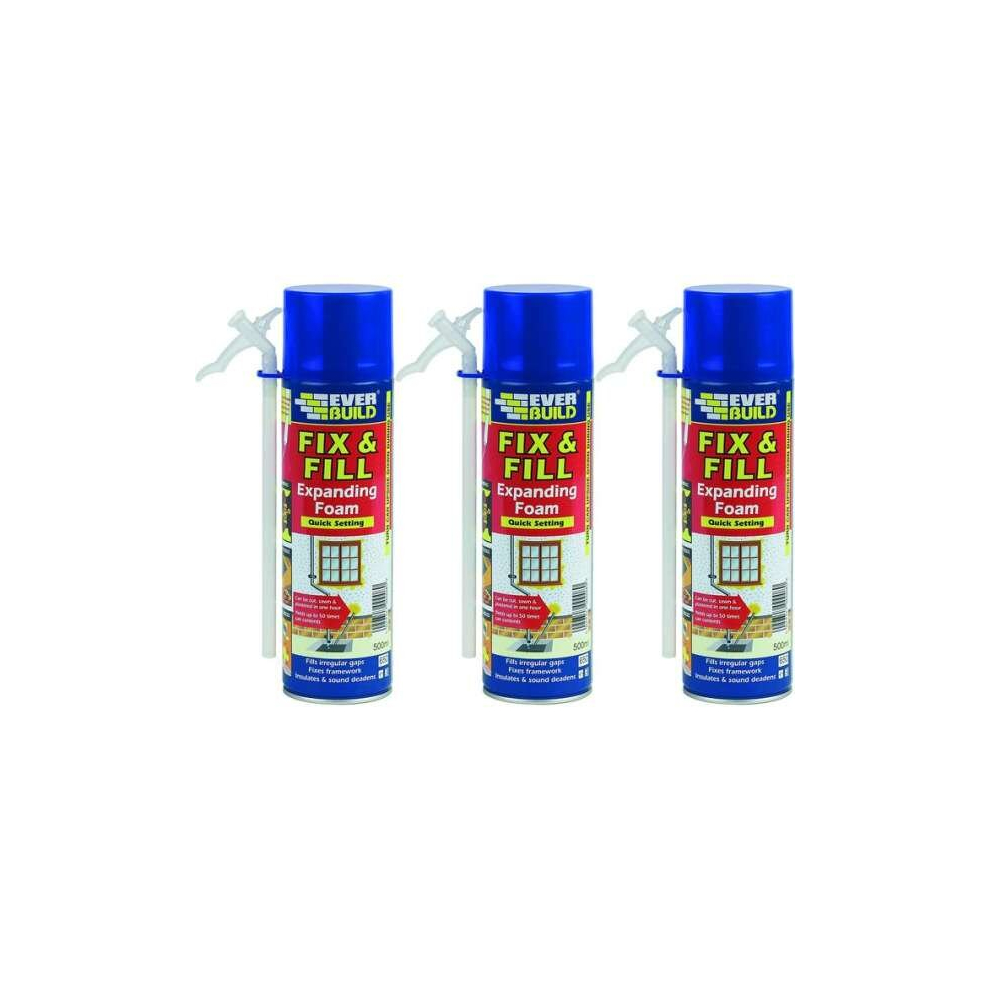 Everbuild Fix and Fill Quick Setting Expanding Foam, 500 ml   EVFF5 (Pack of 3)