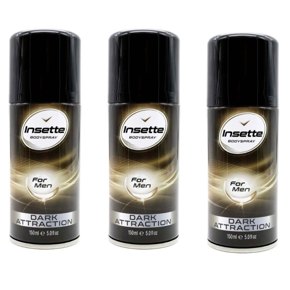 Insette Dark Attraction Mens Deodorant Body Spray 150ml (Pack of 3)