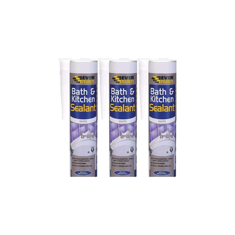 Everbuild Bath and Kitchen Acrylic Sealant, White, 290 ml BATH (Pack of 3)