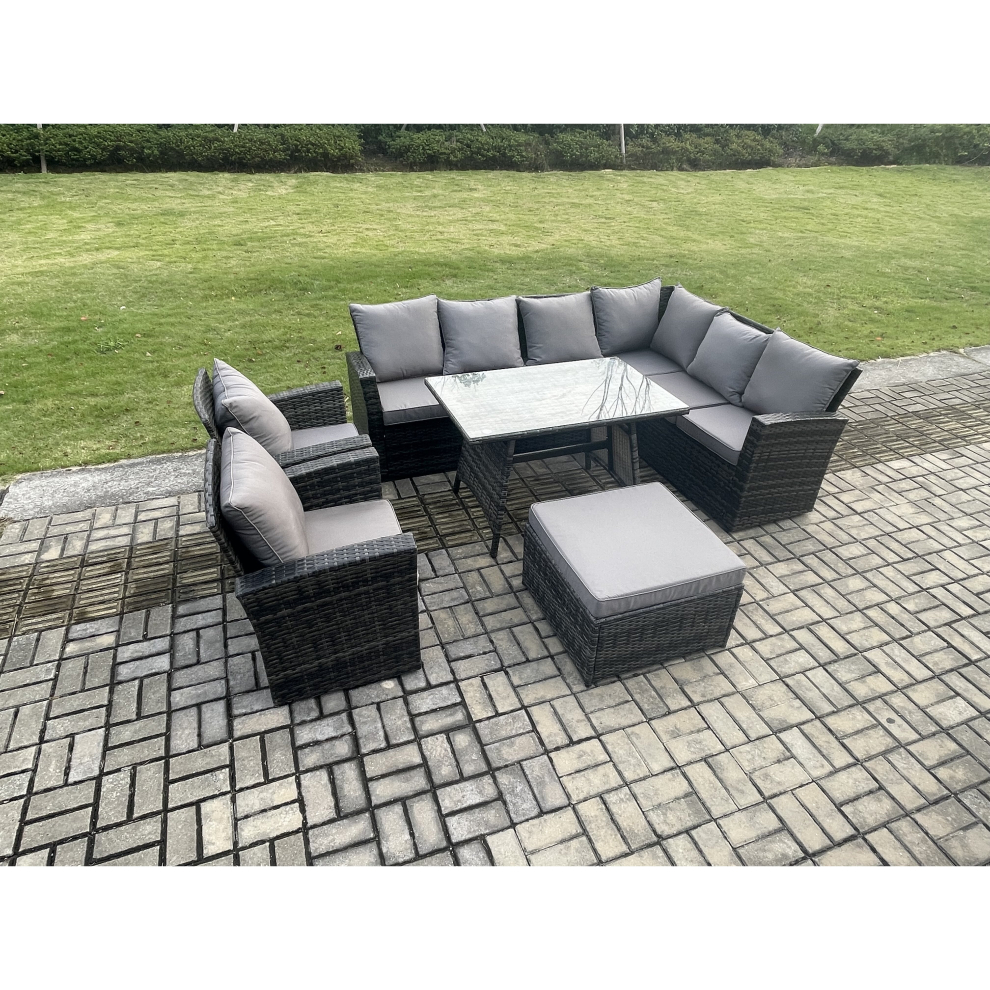 B&Q - High Back Outdoor Garden Furniture Set Rattan Corner Sofa Dining Table Set With 2 Armchairs Big Footstool - Image 2
