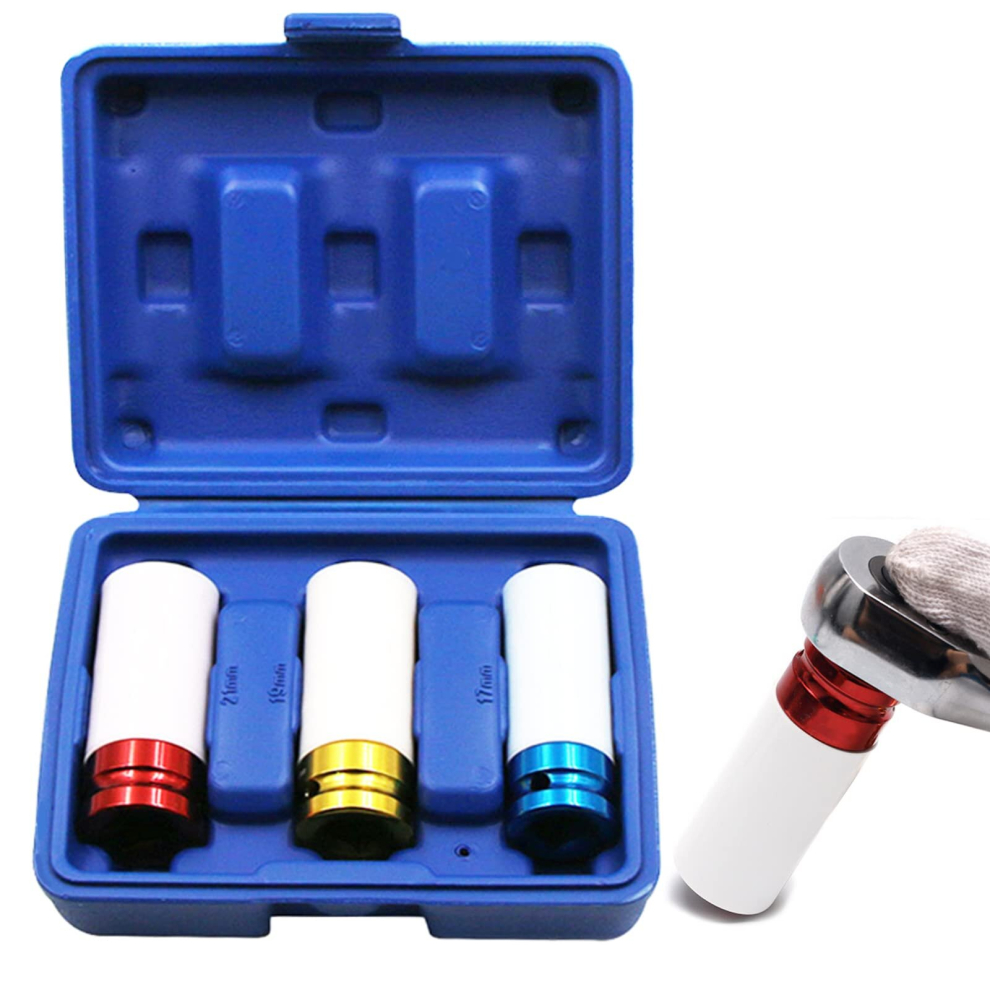 Clamping Socket Set, Alloy Wheel Impact Sockets Screwdriver Bit, Tire Sleeve Color 17Mm 19Mm 21Mm 9023832757714