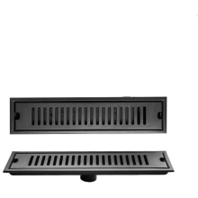 Rectangle 304 Stainless Steel Black Baking Paint Bathroom Sewer Shower Room Floor Drains Length 20-50cm, Side 40x10cm