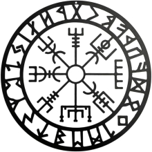 Viking Compass Wall Art, Nordic Compass Sculptures Black Hollow Iron Metal Wall Hanging for Bedroom Modern Bedroom Metal Wall Decoration (28cm)