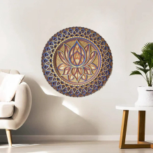 Lotus Flower Mandala-Wall Art, Lotus Flower Mandala Metal Wall Hanging for Bedroom Decor Bohemian Wall Art (A) 30 x 30 cm