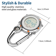 2X Clip on Carabiner Digital Watch Luminous Sports Watches Carabiner Watch for Hikers Mountaineering Outdoor Orange