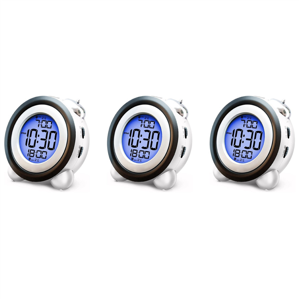 3X Digital Alarm Clock,Time Date Display Twin Bell Very Loud For Heavy Sleepers Dual Alarm Backlight For Teens Blue Spactz