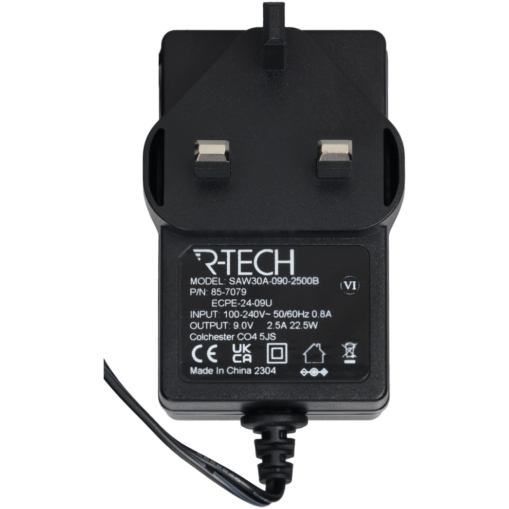 R-TECH 857079 AC/DC Adapter 9vdc 2.5amp UK Plug Top