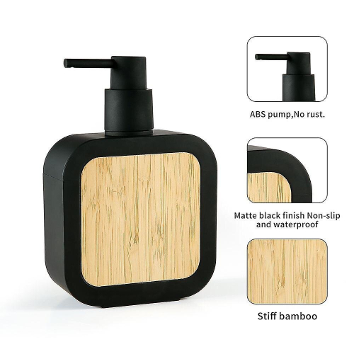(Black) Elegant Soap Dispenser With Bamboo Decoration For Bathroom Kitchen 1