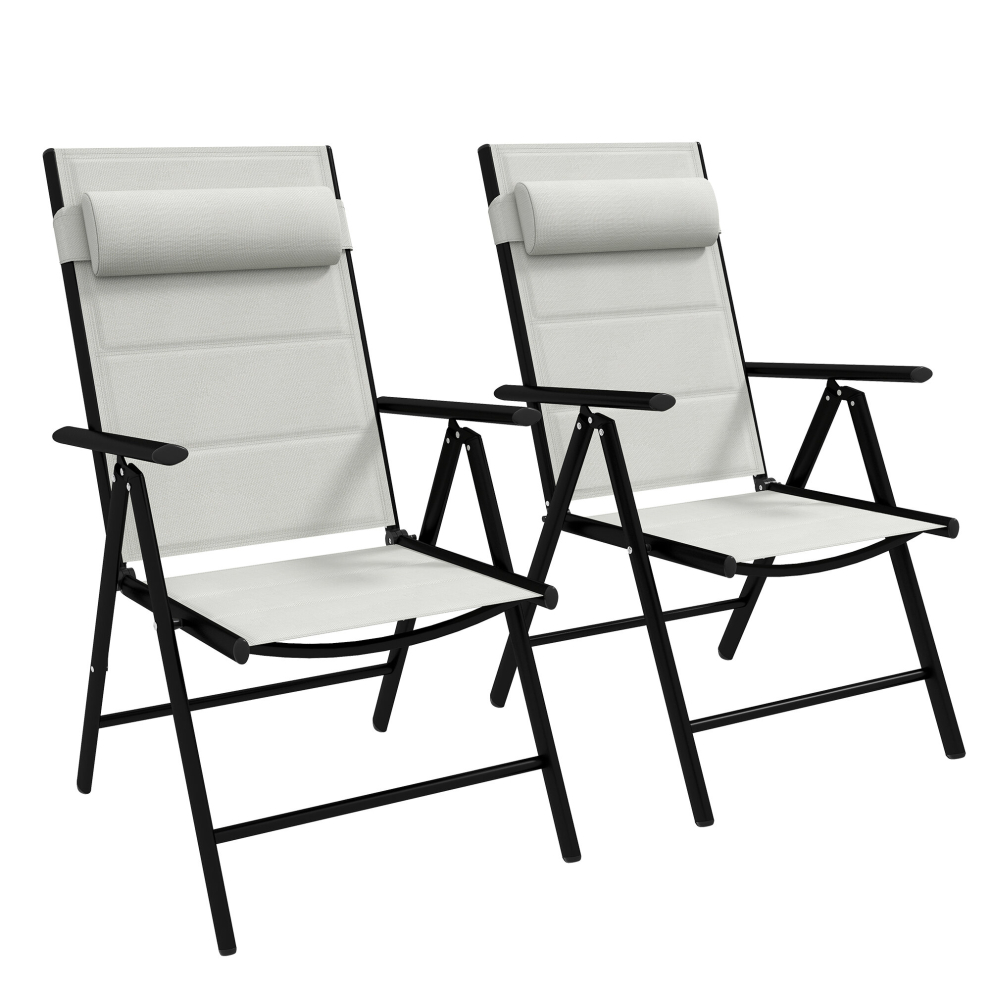 2 PCS Outdoor Folding Chairs, Dining Chairs With Padded Filling