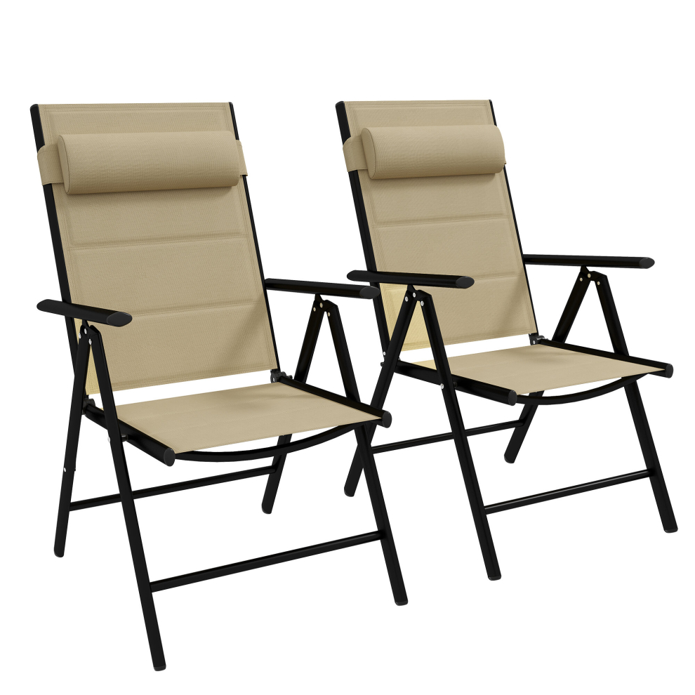 2 PCS Outdoor Folding Chairs, Dining Chairs With Padded Filling