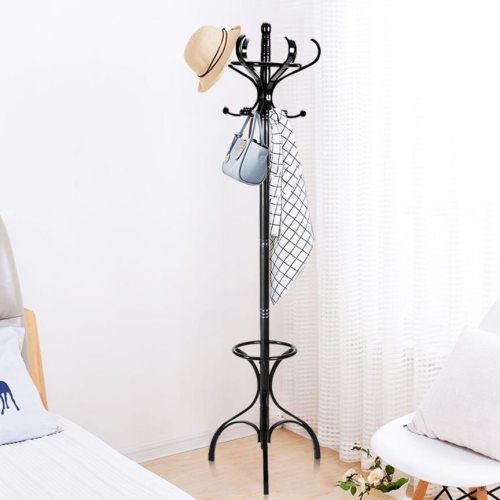 Casart Free Standing Hat Coat Rack 12 Hooks Hanger Umbrella Stand Hall Tree