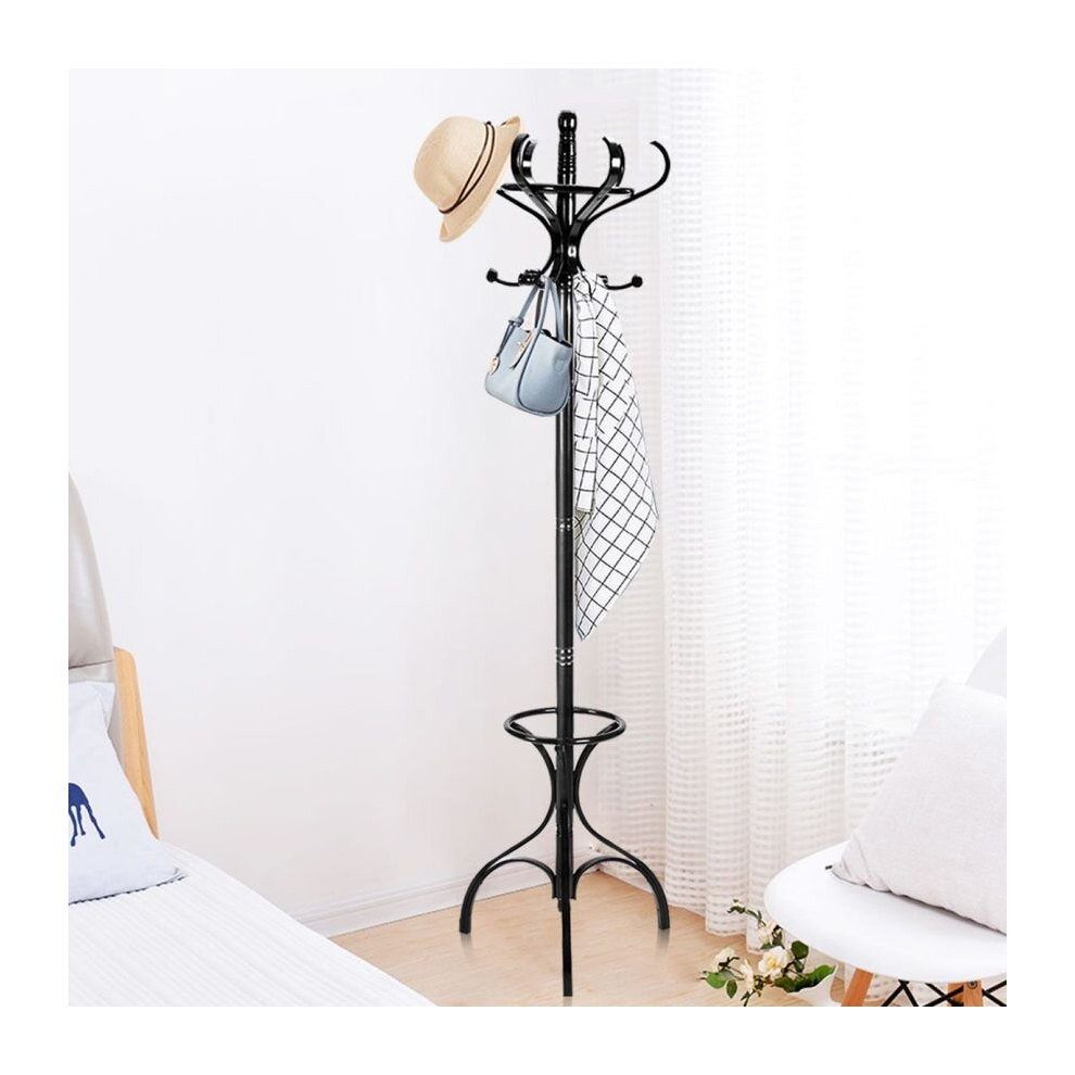 Casart Free Standing Hat Coat Rack 12 Hooks Hanger Umbrella Stand Hall Tree Black