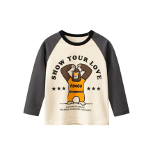 (A, 2T) 2024 Spring Autumn Boys Clothes Cartoon Top Children's T-Shirt Casual Long Sleeve O-Neck Bottoming Shirt Monkey Lion Kids Outfit