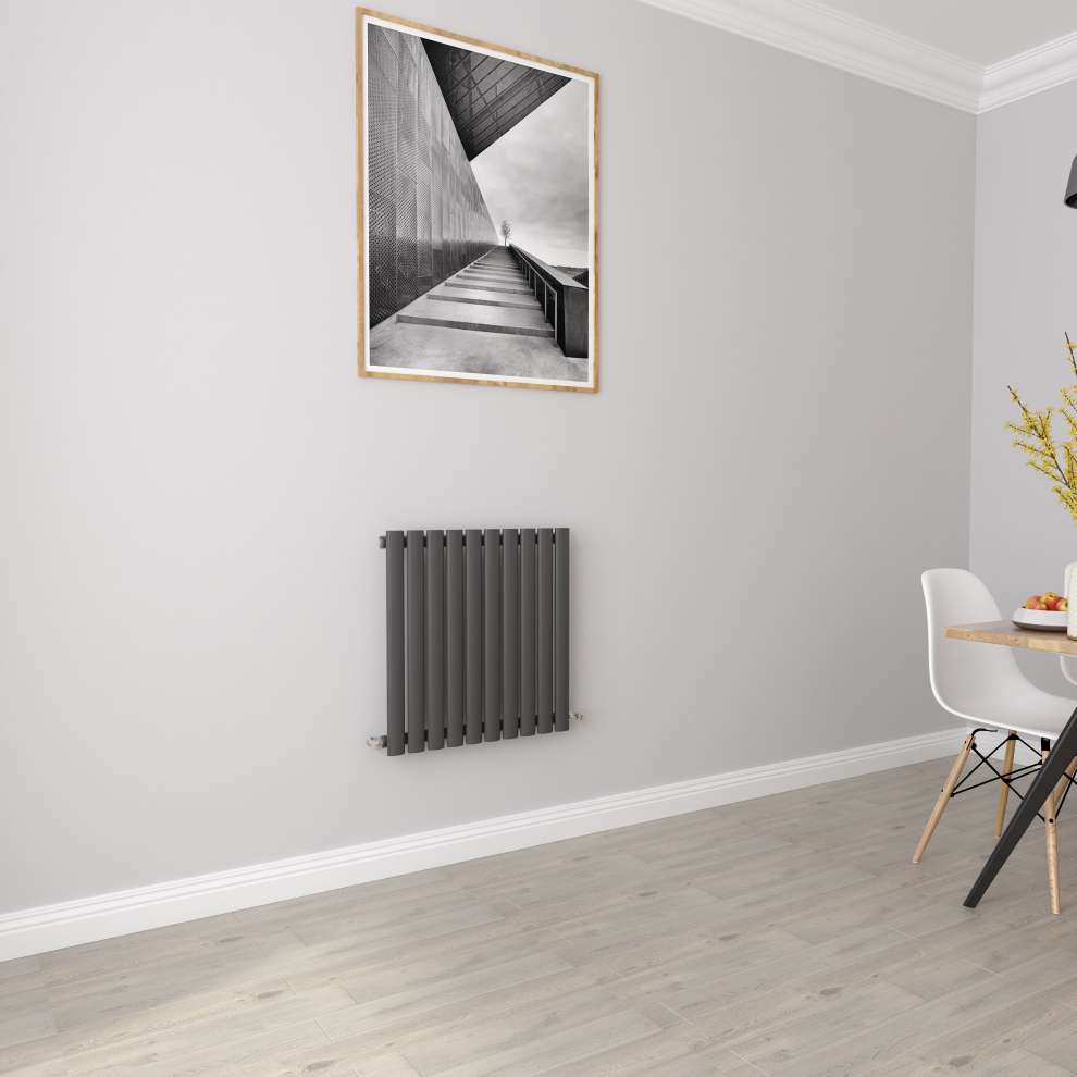 (Single 600x590mm, Anthracite) Designer Oval Column Radiator Central Heating