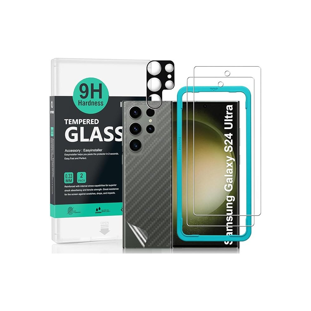 Samsung Galaxy S24 Ultra 5G 6.8"9H Hardness Tempered Glass,With 1Pc Camera Lens Protector,1Pc Back Carbon Fiber Film